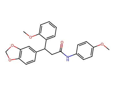 3-(1,3-benzodioxol-5-yl)-3-(2-methoxyphenyl)-N-(4-methoxyphenyl)propanamide structure