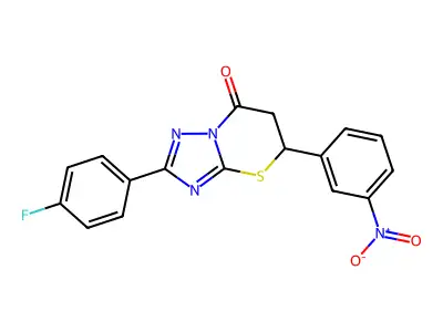 2-(4-fluorophenyl)-5-(3-nitrophenyl)-5,6-dihydro-[1,2,4]triazolo[5,1-b][1,3]thiazin-7-one structure