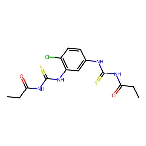 N-[[4-chloro-3-(propanoylcarbamothioylamino)phenyl]carbamothioyl]propanamide structure