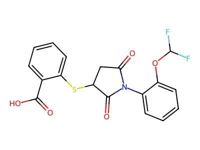 2-({1-[2-(Difluoromethoxy)phenyl]-2,5-dioxopyrrolidin-3-yl}sulfanyl)benzoic acid structure