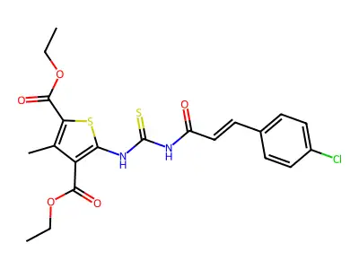 diethyl 5-({[(2E)-3-(4-chlorophenyl)prop-2-enoyl]carbamothioyl}amino)-3-methylthiophene-2,4-dicarboxylate structure