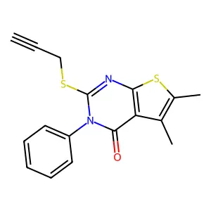 5,6-dimethyl-3-phenyl-2-(prop-2-yn-1-ylthio)thieno[2,3-d]pyrimidin-4(3H)-one structure