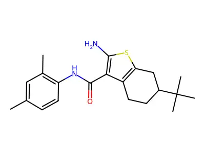 2-amino-6-tert-butyl-N-(2,4-dimethylphenyl)-4,5,6,7-tetrahydro-1-benzothiophene-3-carboxamide structure