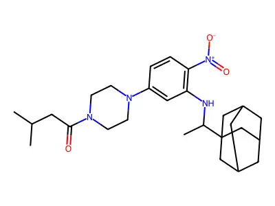 1-[4-[3-[1-(1-adamantyl)ethylamino]-4-nitrophenyl]piperazin-1-yl]-3-methylbutan-1-one structure