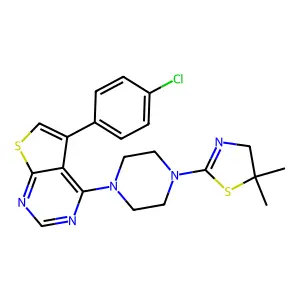 5-(4-chlorophenyl)-4-[4-(5,5-dimethyl-4,5-dihydro-1,3-thiazol-2-yl)piperazin-1-yl]thieno[2,3-d]pyrimidine structure