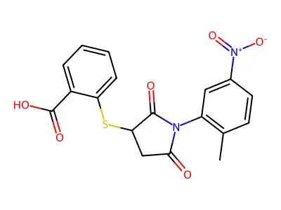 2-{[1-(2-Methyl-5-nitrophenyl)-2,5-dioxopyrrolidin-3-yl]sulfanyl}benzoic acid structure