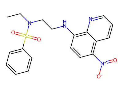 N-ethyl-N-[2-[(5-nitro-8-quinolinyl)amino]ethyl]benzenesulfonamide structure