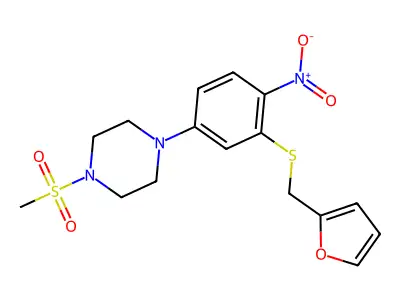 1-[3-(Furan-2-ylmethylsulfanyl)-4-nitrophenyl]-4-methylsulfonylpiperazine structure