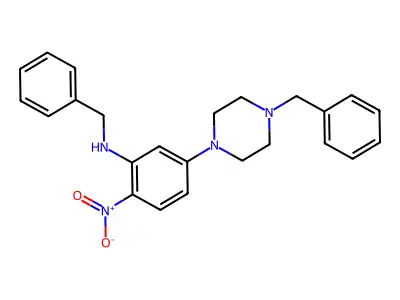 N-benzyl-5-(4-benzylpiperazin-1-yl)-2-nitroaniline structure
