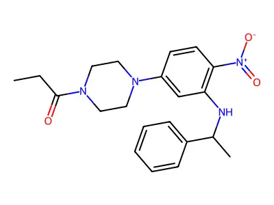 1-[4-[4-Nitro-3-(1-phenylethylamino)phenyl]piperazin-1-yl]propan-1-one structure