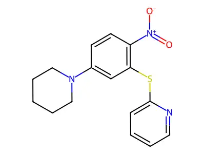 1-Nitro-4-piperidyl-2-(2-pyridylthio)benzene structure
