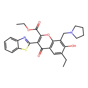 ethyl 3-(benzo[d]thiazol-2-yl)-6-ethyl-7-hydroxy-4-oxo-8-(pyrrolidin-1-ylmethyl)-4H-chromene-2-carboxylate structure