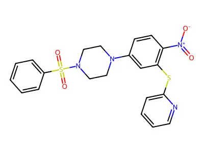 1-(Benzenesulfonyl)-4-(4-nitro-3-pyridin-2-ylsulfanylphenyl)piperazine structure