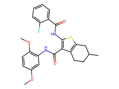 N-(2,5-dimethoxyphenyl)-2-[(2-fluorobenzoyl)amino]-6-methyl-4,5,6,7-tetrahydro-1-benzothiophene-3-carboxamide structure