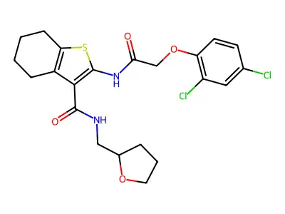 2-[[2-(2,4-dichlorophenoxy)acetyl]amino]-N-(oxolan-2-ylmethyl)-4,5,6,7-tetrahydro-1-benzothiophene-3-carboxamide structure