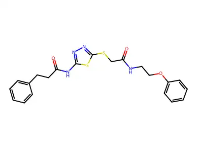 N-[5-[2-oxo-2-(2-phenoxyethylamino)ethyl]sulfanyl-1,3,4-thiadiazol-2-yl]-3-phenylpropanamide structure