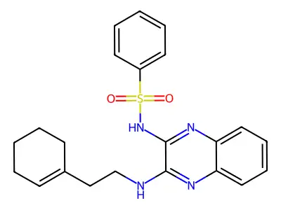 N-[3-[2-(1-cyclohexenyl)ethylamino]-2-quinoxalinyl]benzenesulfonamide structure