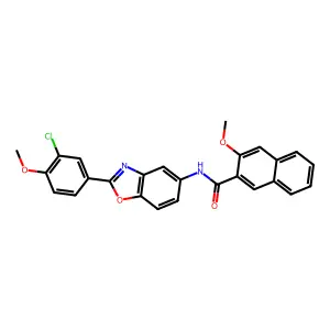 N-[2-(3-chloro-4-methoxyphenyl)-1,3-benzoxazol-5-yl]-3-methoxynaphthalene-2-carboxamide structure