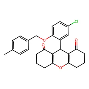 9-[5-chloro-2-[(4-methylphenyl)methoxy]phenyl]-3,4,5,6,7,9-hexahydro-2H-xanthene-1,8-dione structure