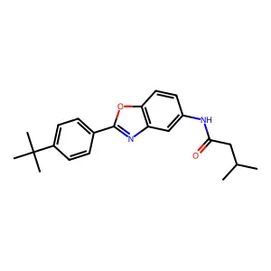 N-[2-(4-tert-butylphenyl)-1,3-benzoxazol-5-yl]-3-methylbutanamide structure
