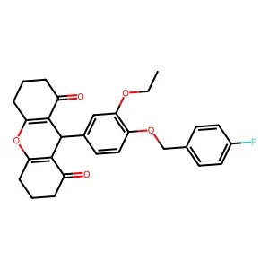 9-[3-ethoxy-4-[(4-fluorophenyl)methoxy]phenyl]-3,4,5,6,7,9-hexahydro-2H-xanthene-1,8-dione structure