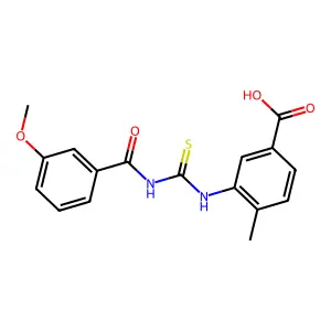 3-({[(3-Methoxyphenyl)carbonyl]carbamothioyl}amino)-4-methylbenzoic acid structure