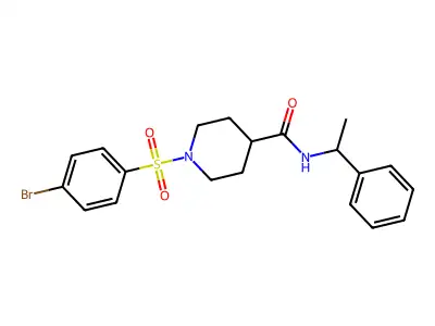 1-(4-bromophenyl)sulfonyl-N-(1-phenylethyl)piperidine-4-carboxamide structure