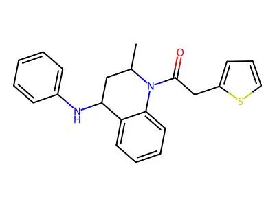 1-(4-anilino-2-methyl-3,4-dihydro-2H-quinolin-1-yl)-2-thiophen-2-ylethanone structure