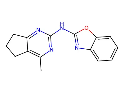 N-(4-methyl-6,7-dihydro-5H-cyclopenta[d]pyrimidin-2-yl)-1,3-benzoxazol-2-amine structure