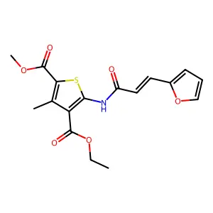 4-ethyl 2-methyl 5-{[(2E)-3-(furan-2-yl)prop-2-enoyl]amino}-3-methylthiophene-2,4-dicarboxylate structure