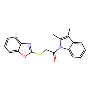 2-(Benzooxazol-2-ylsulfanyl)-1-(2,3-dimethyl-indol-1-yl)-ethanone structure