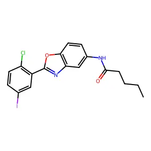 N-[2-(2-chloro-5-iodophenyl)-1,3-benzoxazol-5-yl]pentanamide structure