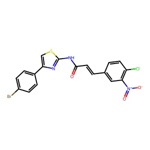 (2E)-N-[4-(4-bromophenyl)-1,3-thiazol-2-yl]-3-(4-chloro-3-nitrophenyl)prop-2-enamide structure