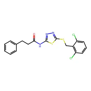 N-{5-[(2,6-dichlorobenzyl)sulfanyl]-1,3,4-thiadiazol-2-yl}-3-phenylpropanamide structure