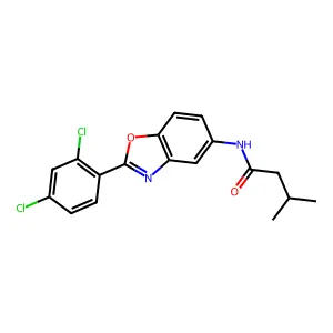 N-[2-(2,4-dichlorophenyl)-1,3-benzoxazol-5-yl]-3-methylbutanamide structure