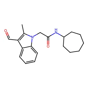N-cycloheptyl-2-(3-formyl-2-methyl-1H-indol-1-yl)acetamide structure