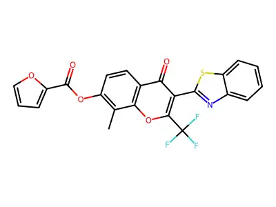 3-(benzo[d]thiazol-2-yl)-8-methyl-4-oxo-2-(trifluoromethyl)-4H-chromen-7-yl furan-2-carboxylate structure