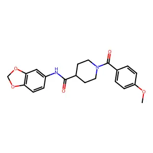 N-(1,3-benzodioxol-5-yl)-1-(4-methoxybenzoyl)piperidine-4-carboxamide structure