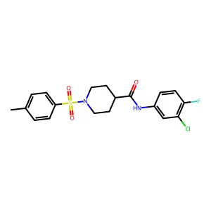 N-(3-chloro-4-fluorophenyl)-1-(4-methylphenyl)sulfonylpiperidine-4-carboxamide structure