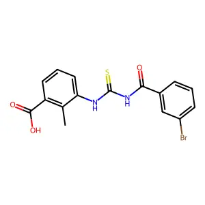 3-({[(3-Bromophenyl)carbonyl]carbamothioyl}amino)-2-methylbenzoic acid structure