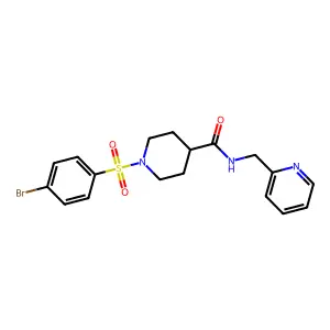 1-(4-bromophenyl)sulfonyl-N-(pyridin-2-ylmethyl)piperidine-4-carboxamide structure