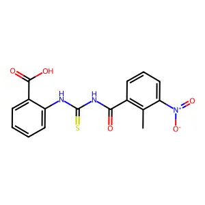 2-({[(2-Methyl-3-nitrophenyl)carbonyl]carbamothioyl}amino)benzoic acid structure