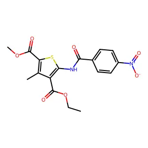 4-O-ethyl 2-O-methyl 3-methyl-5-[(4-nitrobenzoyl)amino]thiophene-2,4-dicarboxylate structure