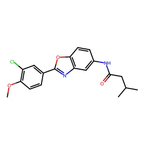 N-[2-(3-chloro-4-methoxyphenyl)-1,3-benzoxazol-5-yl]-3-methylbutanamide structure
