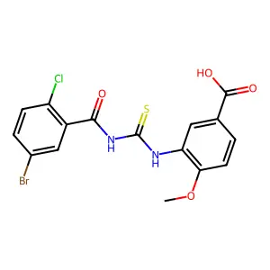 3-({[(5-Bromo-2-chlorophenyl)carbonyl]carbamothioyl}amino)-4-methoxybenzoic acid structure