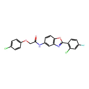 N-[2-(2-chloro-4-fluorophenyl)-1,3-benzoxazol-5-yl]-2-(4-chlorophenoxy)acetamide structure