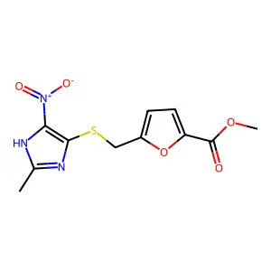 methyl 5-[(2-methyl-5-nitro-1H-imidazol-4-yl)sulfanylmethyl]furan-2-carboxylate structure