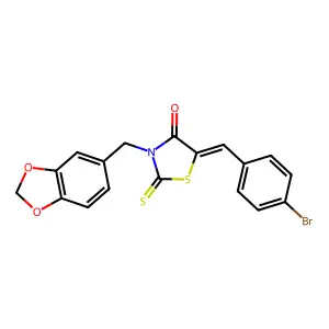 (5Z)-3-(1,3-benzodioxol-5-ylmethyl)-5-[(4-bromophenyl)methylidene]-2-sulfanylidene-1,3-thiazolidin-4-one structure