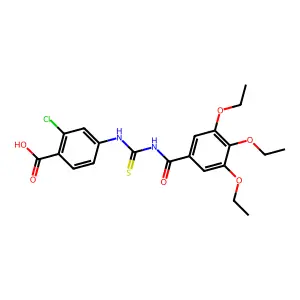 2-Chloro-4-(3-(3,4,5-triethoxybenzoyl)thioureido)benzoic acid structure