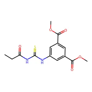 Dimethyl 5-[(propanoylcarbamothioyl)amino]benzene-1,3-dicarboxylate structure